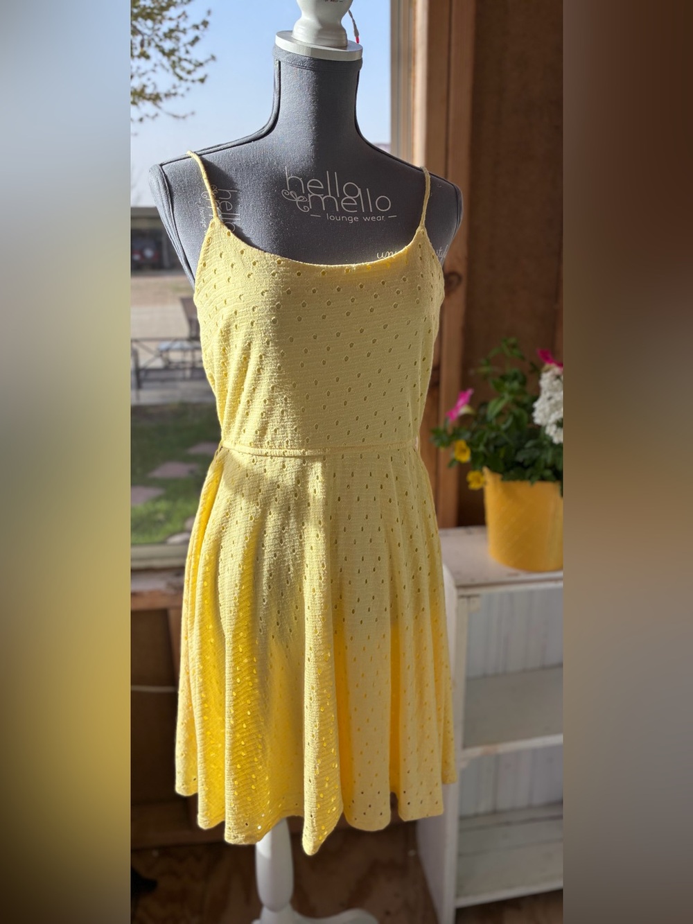 Maurices Yellow Eyelet Sundress with Spaghetti Straps